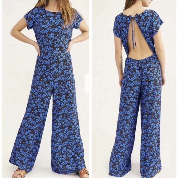 Free People Pants - Free People Hailee Jumpsuit Floral Open Back Wide Leg XS